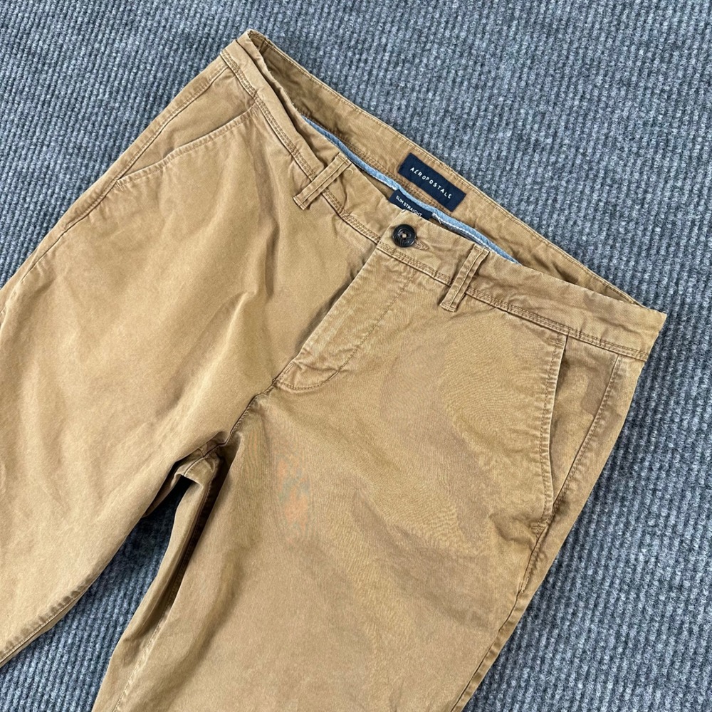 Aeropostale Mens 36x33 Tan‎ Chino Pants Slim Straight Casual Tradcore Y2K Preppy